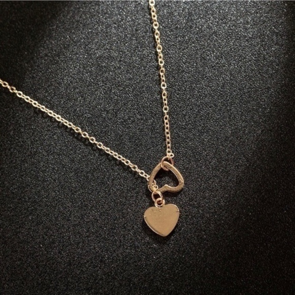 Gold Double Heart Pendant Necklace 18" Chain NWT
